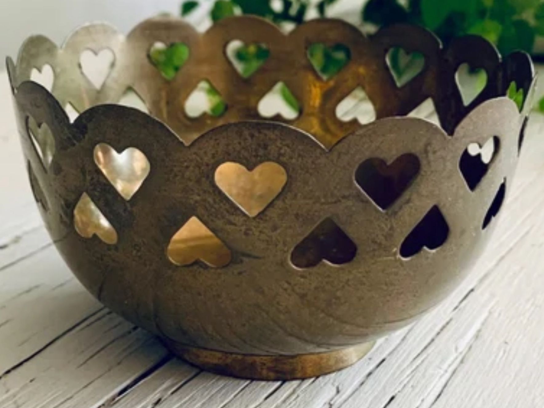 Vintage Brass Heart Bowl $20.00 Firm Home Decor-Planter-Candy-Trinkets or Antique Bronze Bell - Ottoman/Turkish, dating back to around 1920’s Tb
