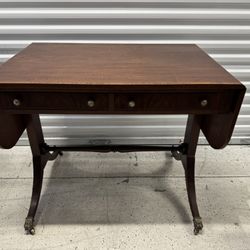 19th Century Mahogany Drop-Leaf Sofa Table With Chair
