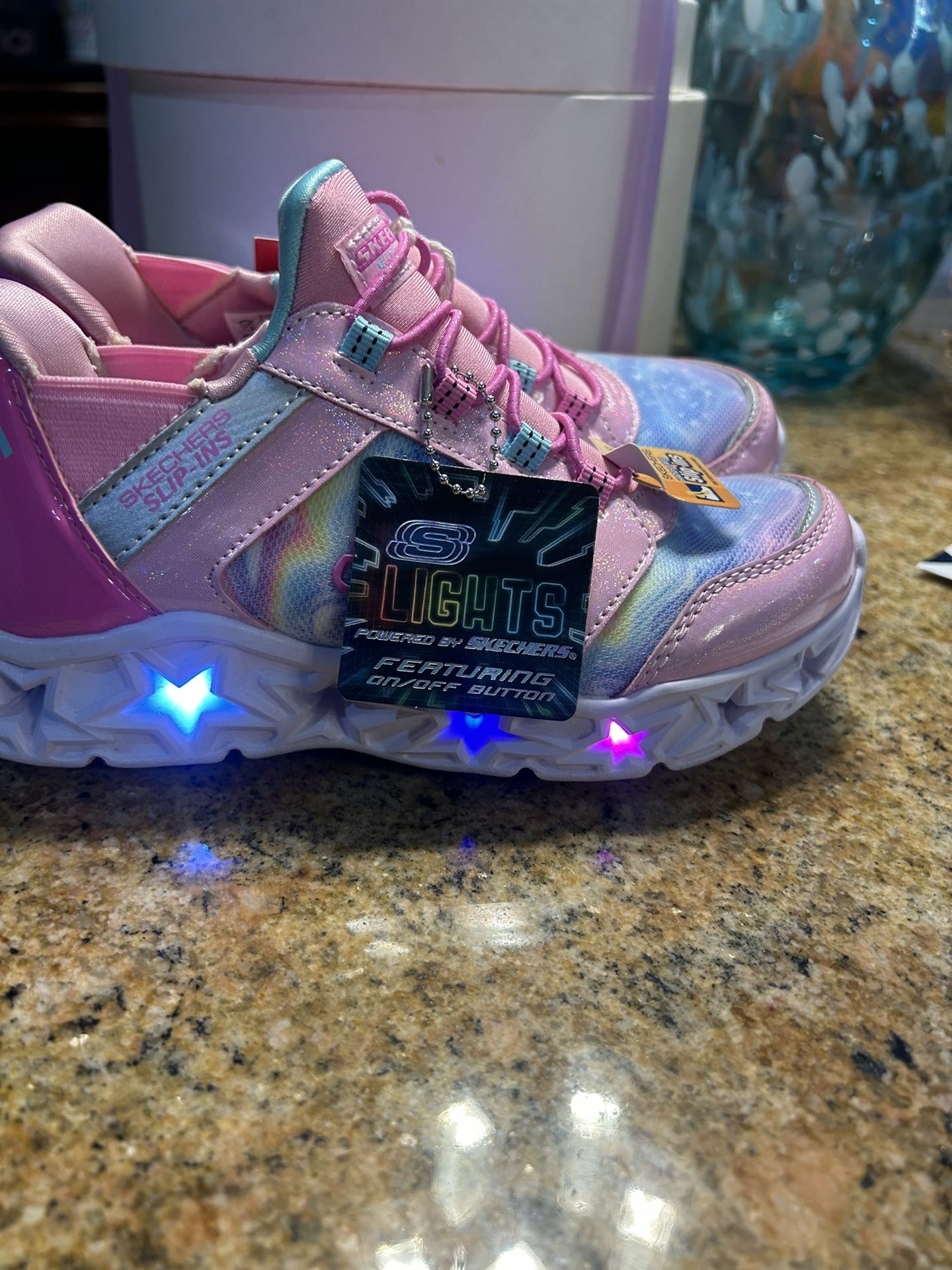Skecher Brand New Pink /white No Box Lights Size 1 Girls