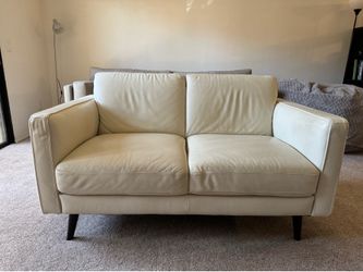 Natuzzi Editions Genuine Leather Loveseat – Ivory – Excellent Condition