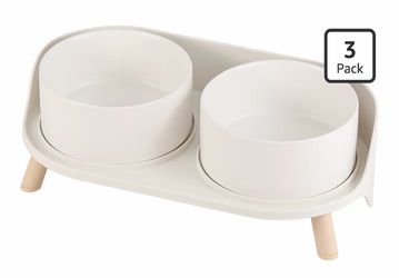 (D-40) Elevated Ceramic Dog Bowl Set - Double Dog Feeding Bowls with Stand Splash Proof - Raised Dishes for Food and Water - Ideal for Small to Medium