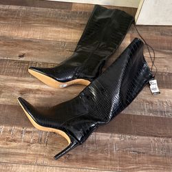 Snake Print Leather Boots