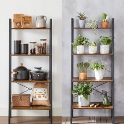Shelf, 4-Tier Bookshelf, Storage Rack, Bookcase with Steel Frame, for Living Room, Home Office, Kitchen, Bedroom, Industrial Style, Rustic Brown and I