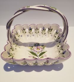 Ceramic Basket Hand Painted Made In Portugal