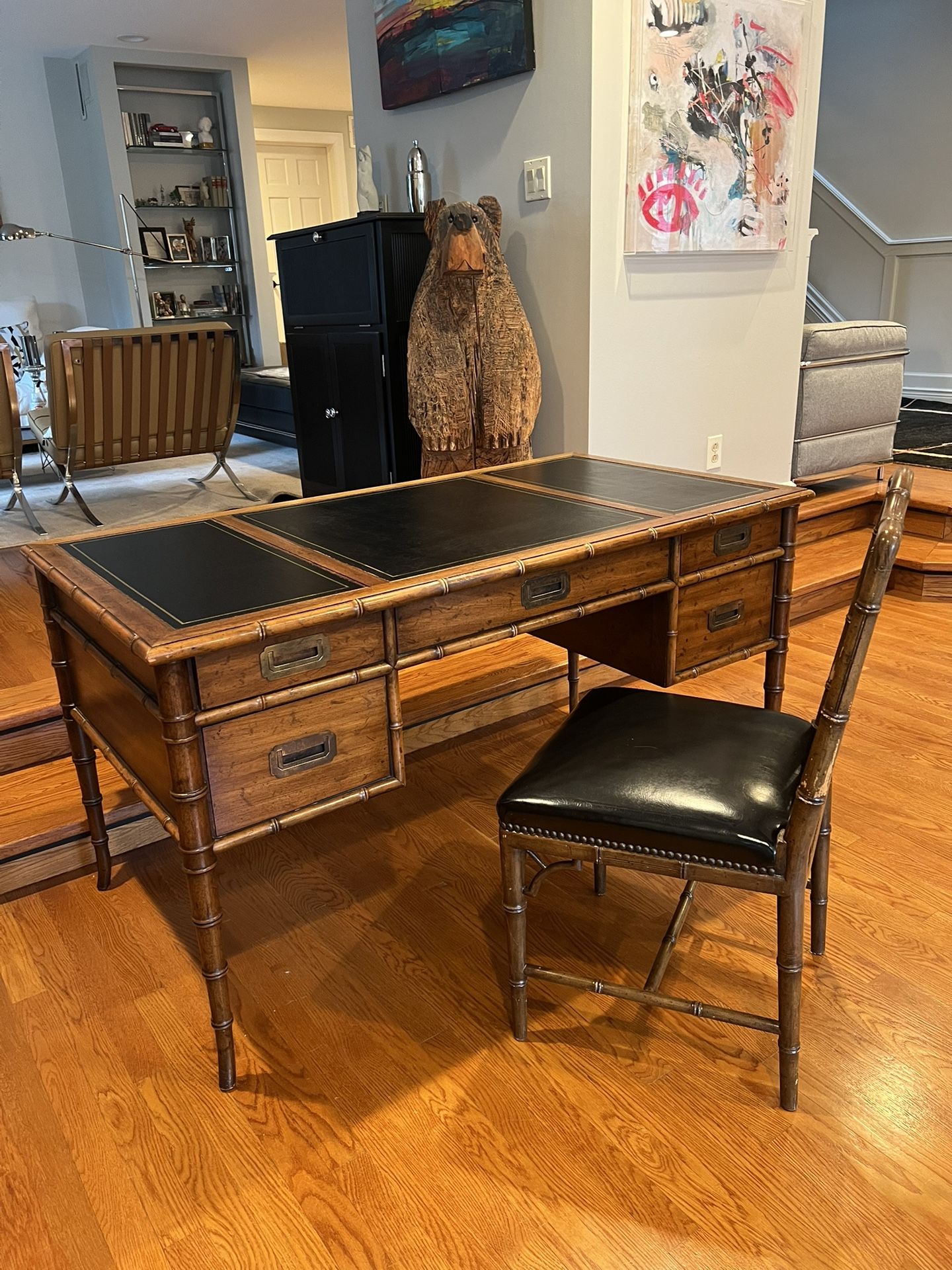 1960s Vintage Faux Bamboo Desk Drexel Heritage Mid Century With Original Chair