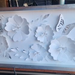 2018 Silhouette Paper Butterflies + Flowers Wall Art Minimalist White 3D Wall Art Silver Framed
