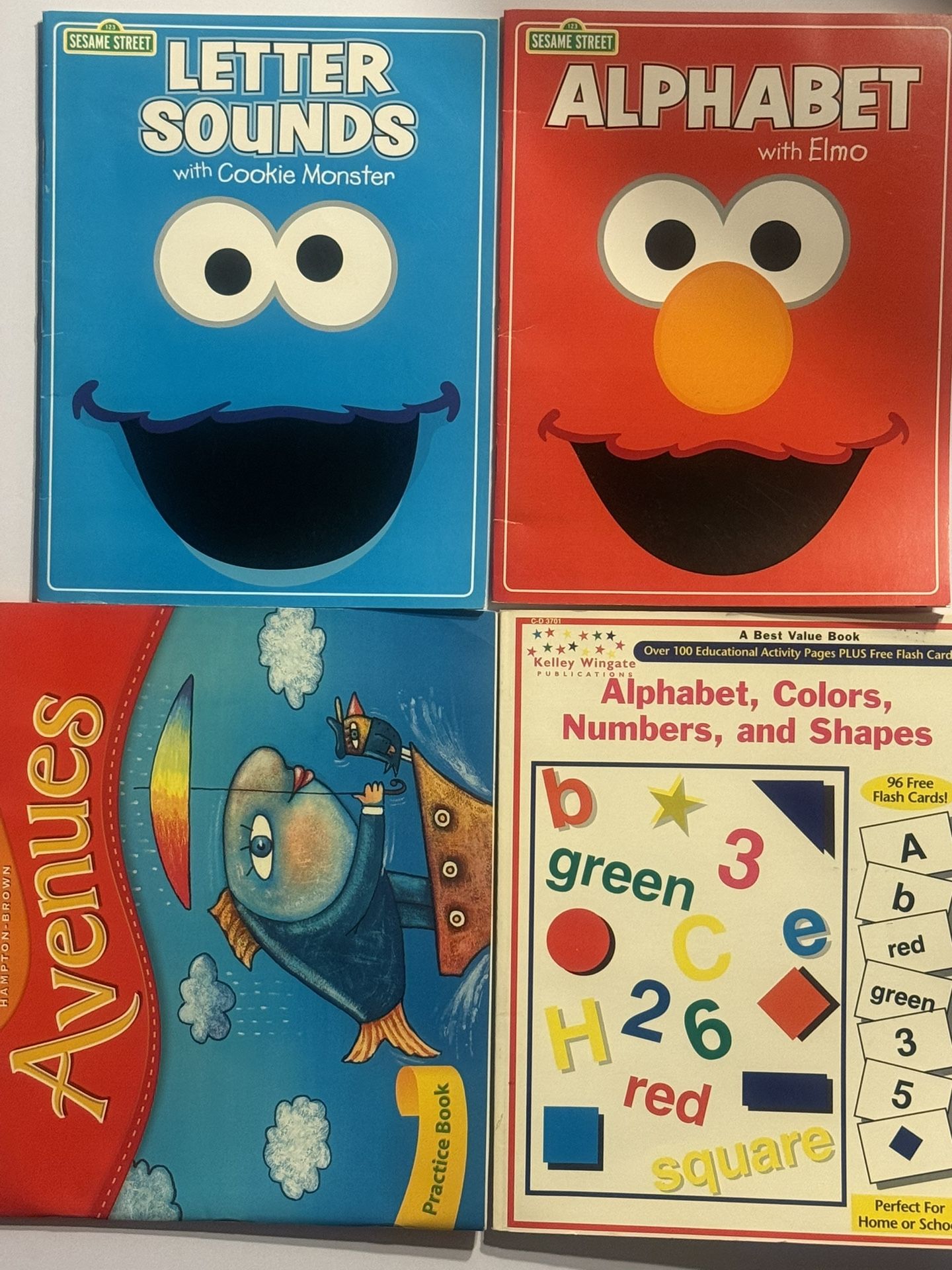 PreK workbooks, bulk lot of 4books, covering letters, sounds, shapes, numbers