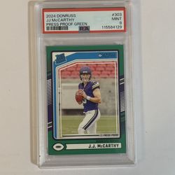 2024 Donruss JJ McCarthy Press Proof Green Rated Rookie #303 Vikings PSA 9