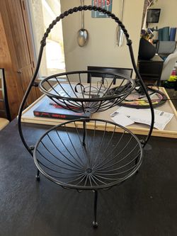 Two tier metal fruit basket
