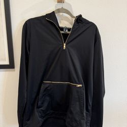 Men’s Silky Black Hoodie w/ Gold Accents – Size L 
