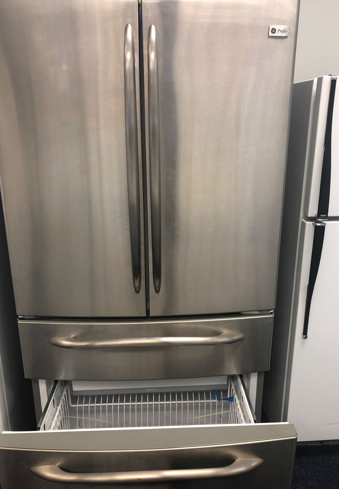 Brand new out of box GE profile French door refrigerator.