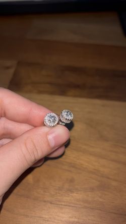 Moissanite Diamond Unique Round Stud Earrings, 925 Sterling Silver
