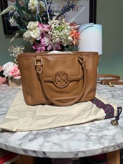 Tory Burch Amanda Mini Satchel Pebbled Brown Top Handle Handbag