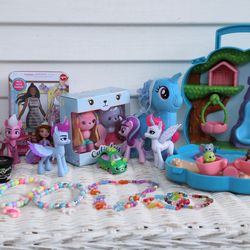 Little Girls Play Collection Mix-My Little Pony, Shopkins, Cutie Loos, Jewelry, Barbie Magnetic Tin, Lakeshore Learning Carry Around Animal Play House