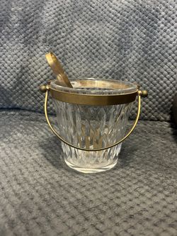 Crystal & Brass Ice Bucket Mid Century  Baccarat France 