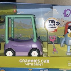 Bluey Chat Mates Figure & Vehicle - Granny Car & Janet: Plastic Interactive Toy with BBC License