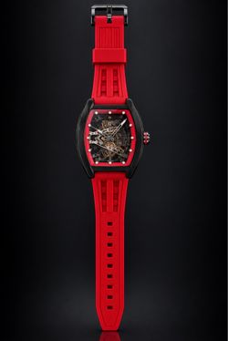Skeleton Mechanical Watch Red Rubber Strap