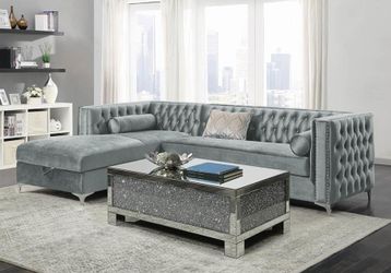 SECTIONAL SOFA IN GREY VELVET