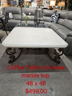 Coffee Table Marble Top Iron Base Coffee Table 48x48