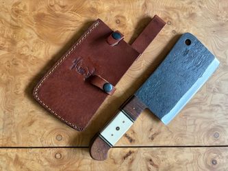 Handmade Cleaver Knife with Leather Sheath