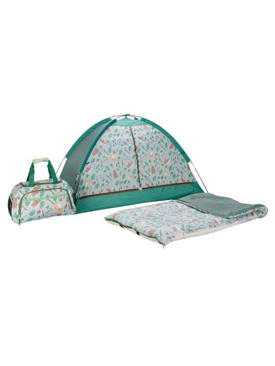 Kids' 3 Pc - Slumber Set, Tent Sleeping Bag Duffel Bag (Woodland Forest Theme)