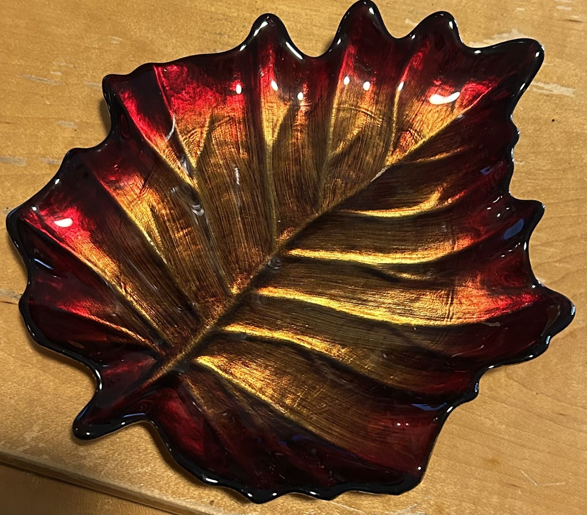 Dark Ruby Red Gold Autumn Fall Leaf Plate