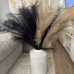 Pampas Grass Stems & Marbled Vase 
