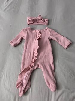 Pink Waffle Knit Baby Footie Set