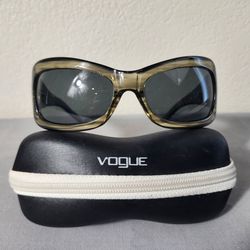 Vintage Vogue Women Gray Leather Stud Rectangle Sunglasses