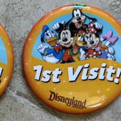 Walt Disney World 1ST VISIT 2 Buttons Pins Mickey Minnie Donald Goofy Daisy