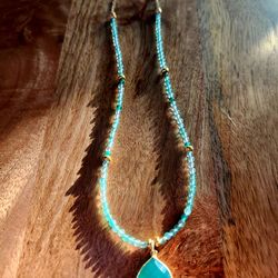 14K Gold Green Onyx Necklace