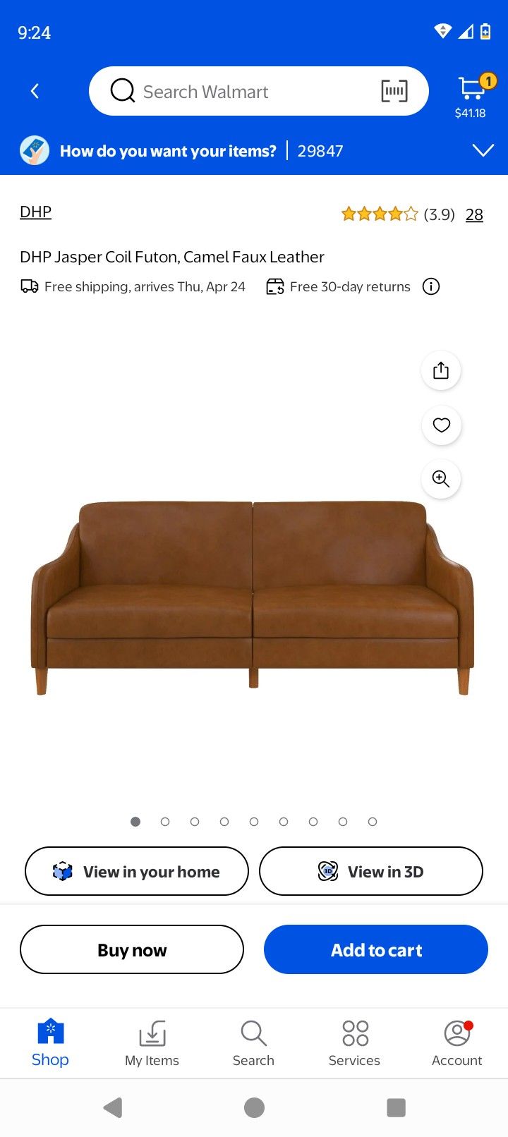 Camel Faux Leather Futon Brand New Out The Box