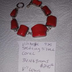 Sterling Silver Bracelet Chunky Red Coral PLEASE READ DESCRIPTION BEFORE CONTACTING ME 