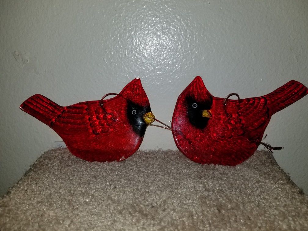 Vintage Glass Red Cardinal Ornaments Sun Catchers 

