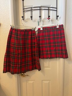 Red Tartan Plaid Pleated Skirts – Set of 2