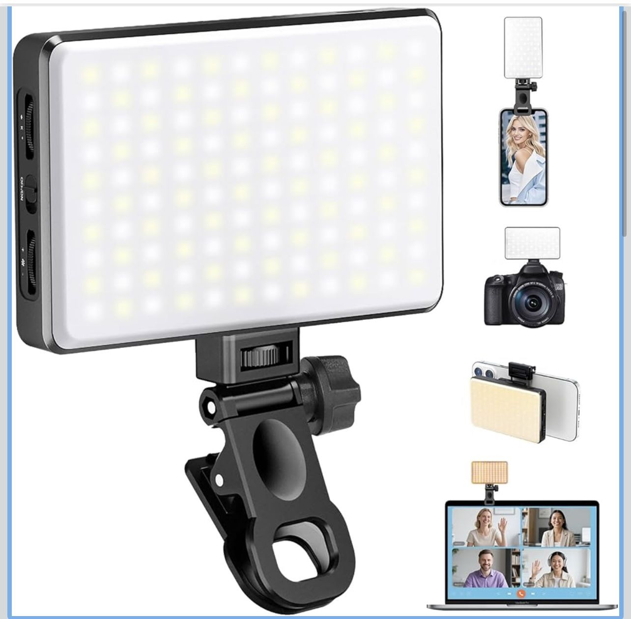 168 LED Phone Light, Selfie Light for iPhone/iPad/Camera, Portable Video Conference Lighting with Clip, Rechargeable 3000mAh CRI 95+, 3 Lights Modes A