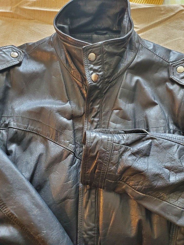 Ladies  Black Leather Motorcycle Jacket M