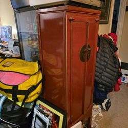 RED Chinese Distressed Antique Hutch