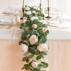 Light Pink Peony, small Rose and Eucalyptus Garland 