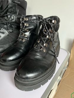 Black Leather Lace-Up Work Boots