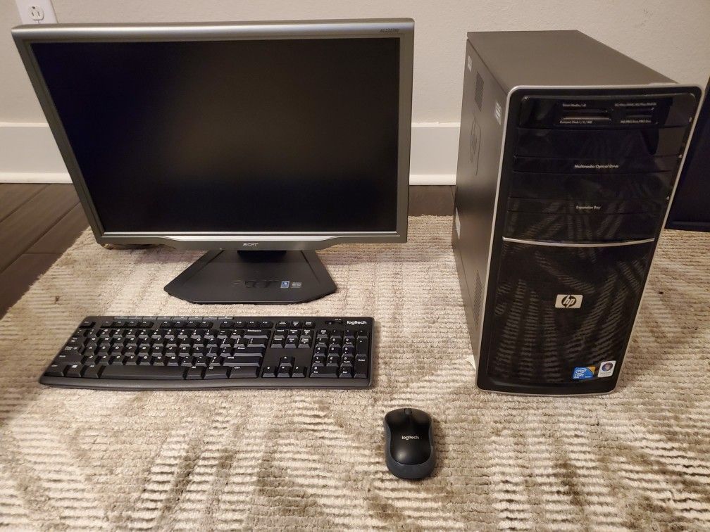 HP Pavilion p6180t desktop computer with Acer AL223w Monitor with built in speakers