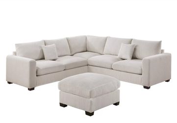 NEW Modern Sectional Sofa and Ottoman Set Ivory White Cream Beige Soft Fabric Ashley Style BIG Discount Furniture Clearance SALE Designer Couch Chic