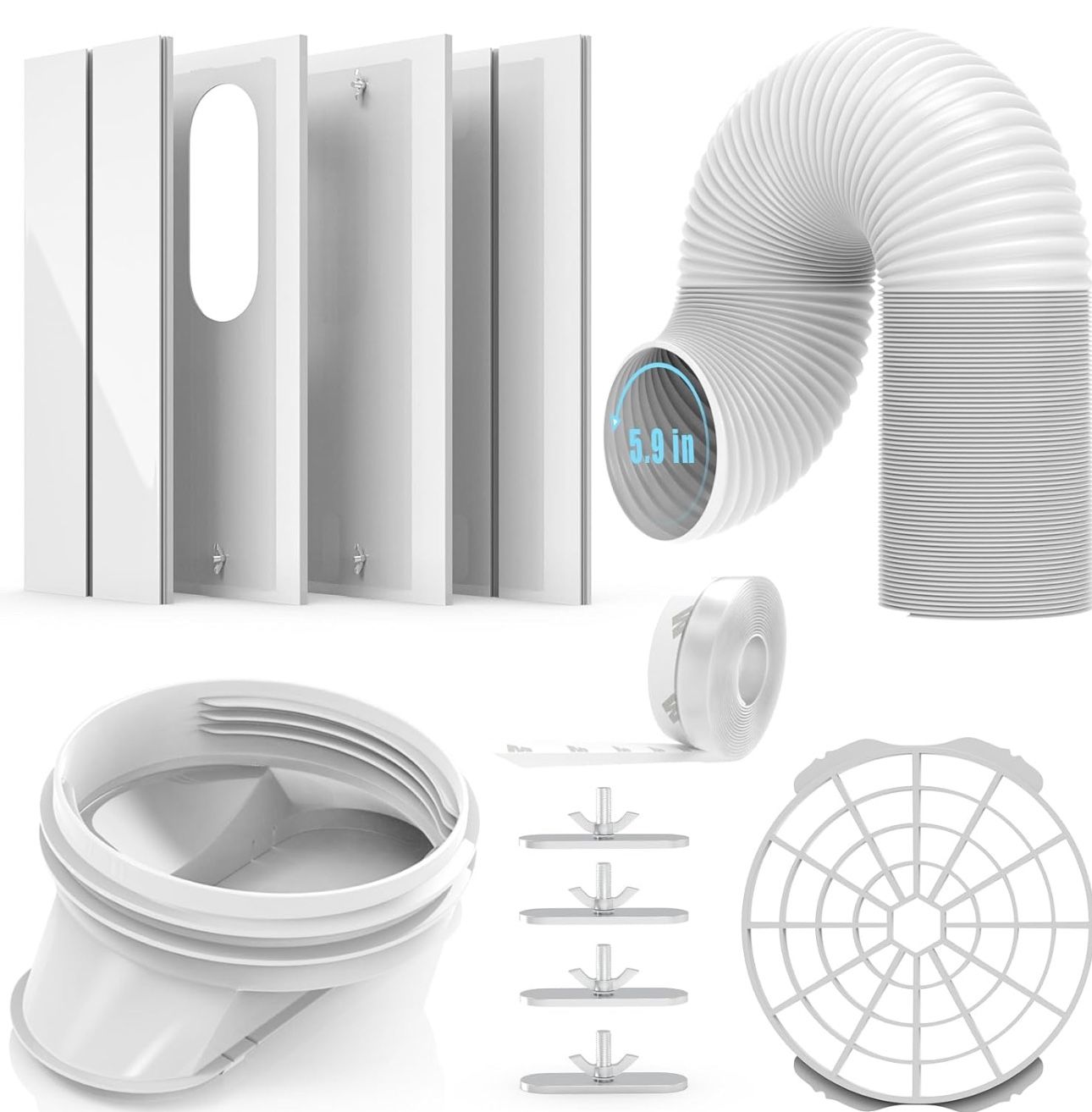 E-SDS Portable Air Conditioner Window Kit with 5.9” Diameter 78" Length Exhaust Hose for Sliding Window, Adjustable AC Window Vent Kit with Counterclo
