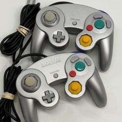 Two OEM Nintendo GameCube Controllers Platinum Dol-003