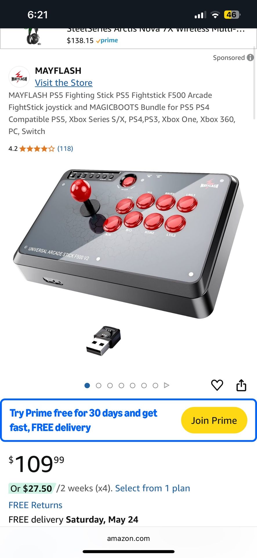 MAYFLASH PS5 Fighting Stick PS5 Fightstick F500 Arcade FightStick joystick and MAGICBOOTS Bundle for PS5 PS4 Compatible PS5, Xbox Series S/X, PS4,PS3,