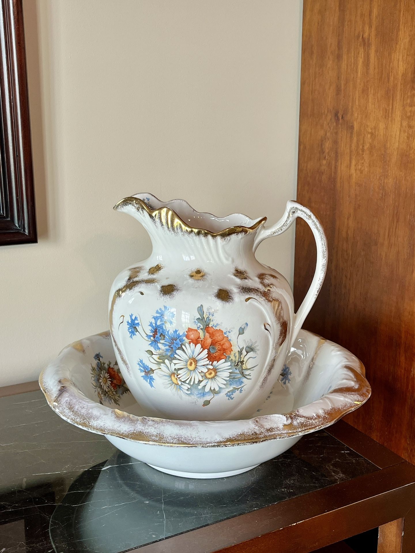 Vintage Fine China Decorative Pitcher & Wash Basin