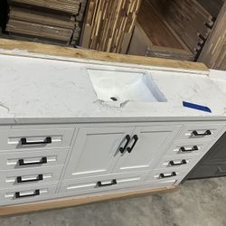 60” Bathroom Vanity in white , single sink soft close solid wood with vanity top in white  $959  Luke’s liquidations warehouse Address:  2434 N Forsyt