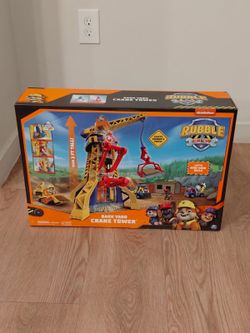 PAW Patrol, Rubble & Crew Bark Yard Crane Tower Playset with Action Figure and Vehicle, for Kids Age 3 and up