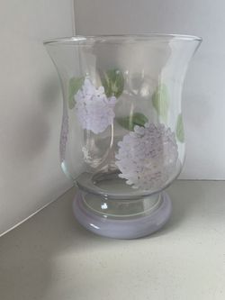 Hand Painted Glass Ice Bucket Purple Flowers