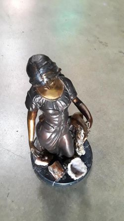 Bronze lady with guitar on marble base